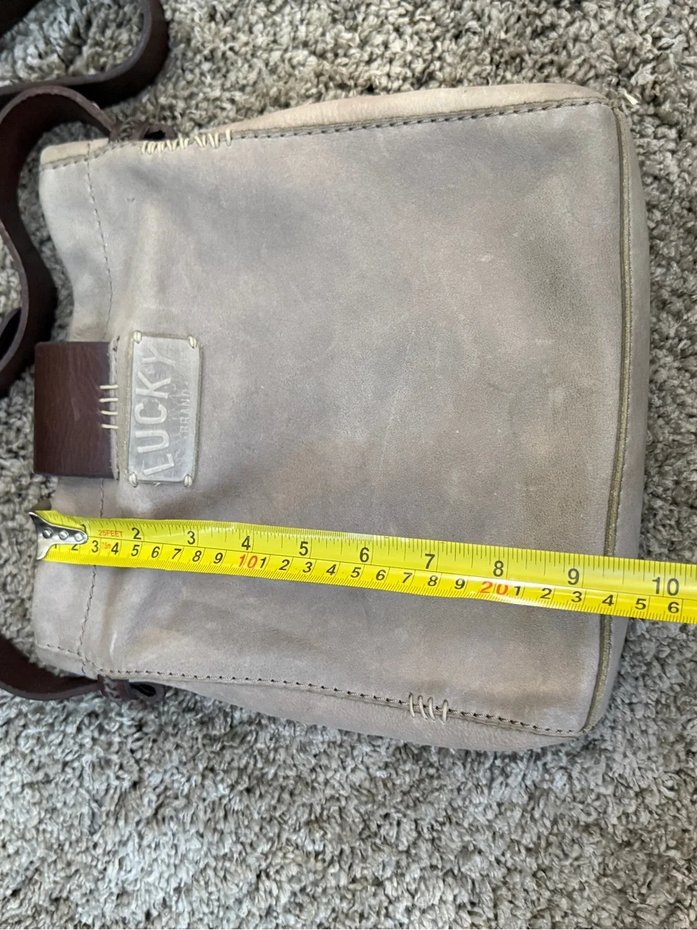 Lucky Brand Taupe Suede Crossbody with Brown Strap